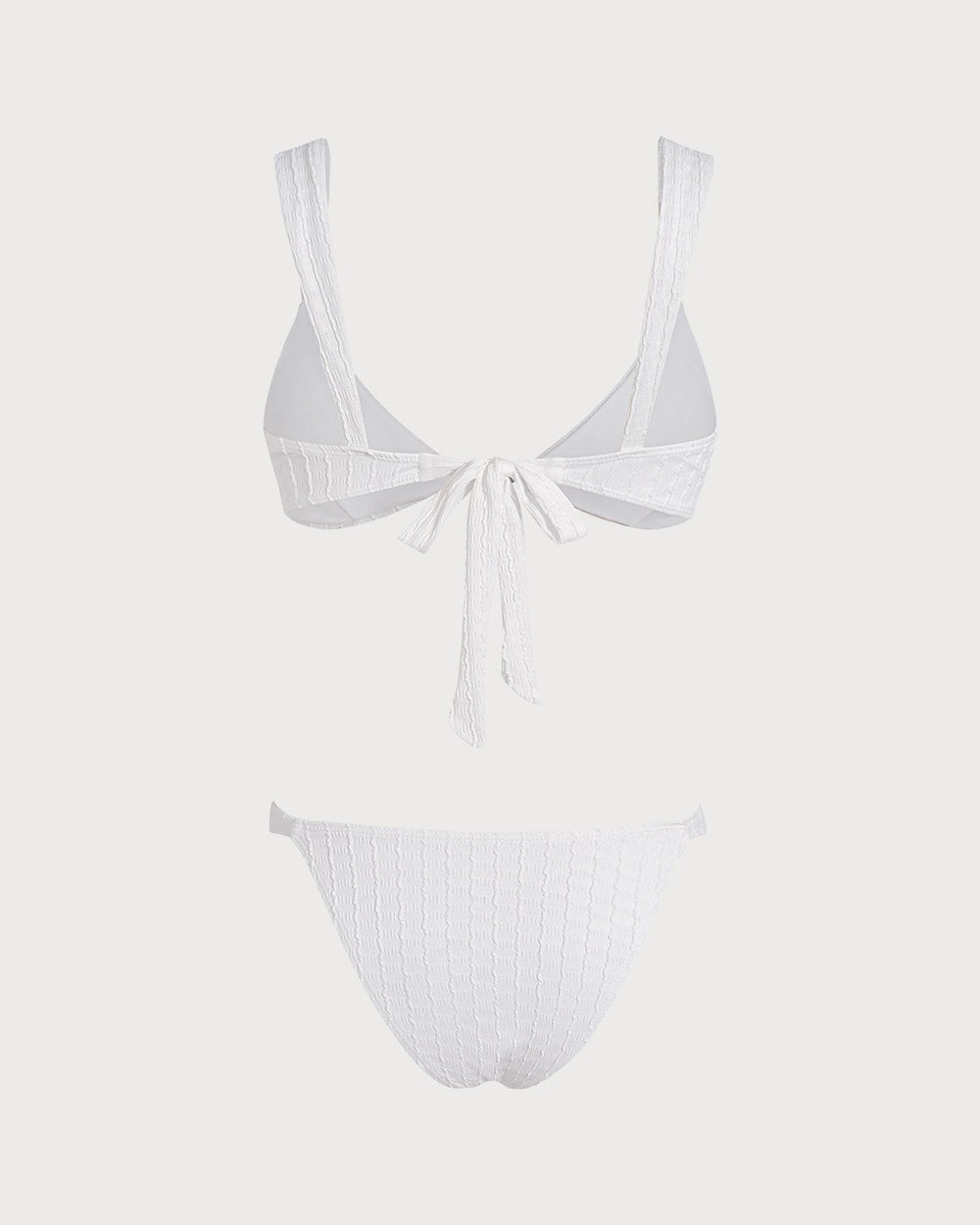 White V Neck Textured Bralette Bikini Set | Rihoas