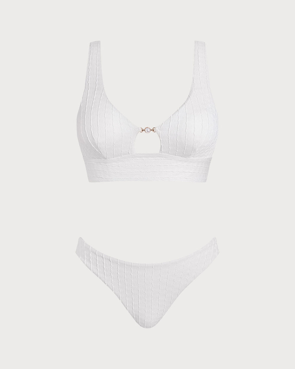 White U Neck Cut Out Tankini Set | Rihoas