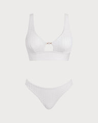 White U Neck Cut Out Tankini Set | Rihoas