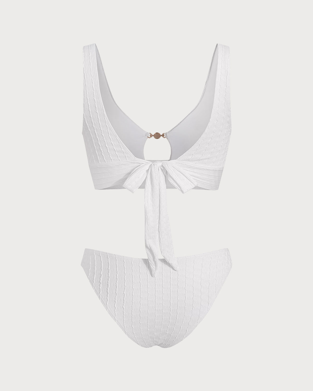 White U Neck Cut Out Tankini Set | Rihoas