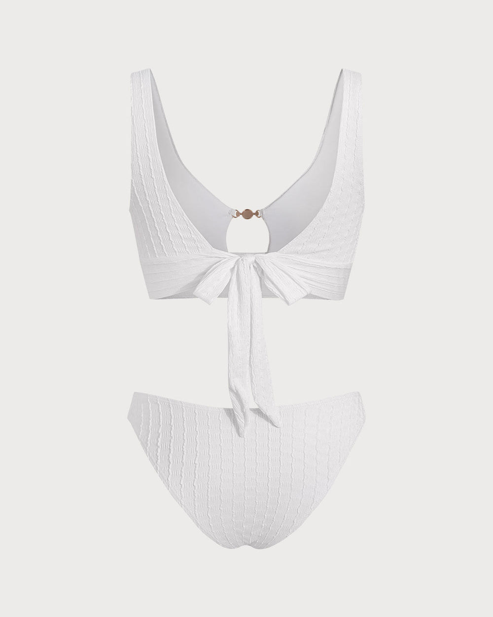 White U Neck Cut Out Tankini Set | Rihoas