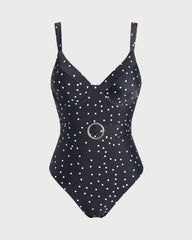 Black Polka Dots One Piece Swimwear | Rihoas