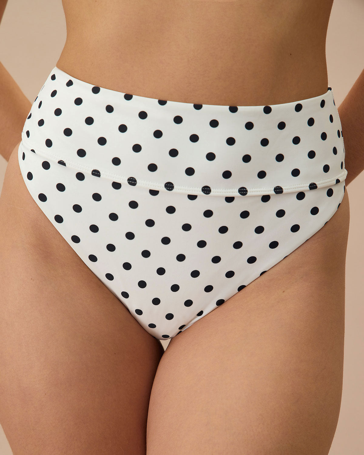 The White Polka Dot High Waist Bikini Bottom | Rihoas