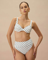 The White Polka Dot High Waist Bikini Bottom | Rihoas