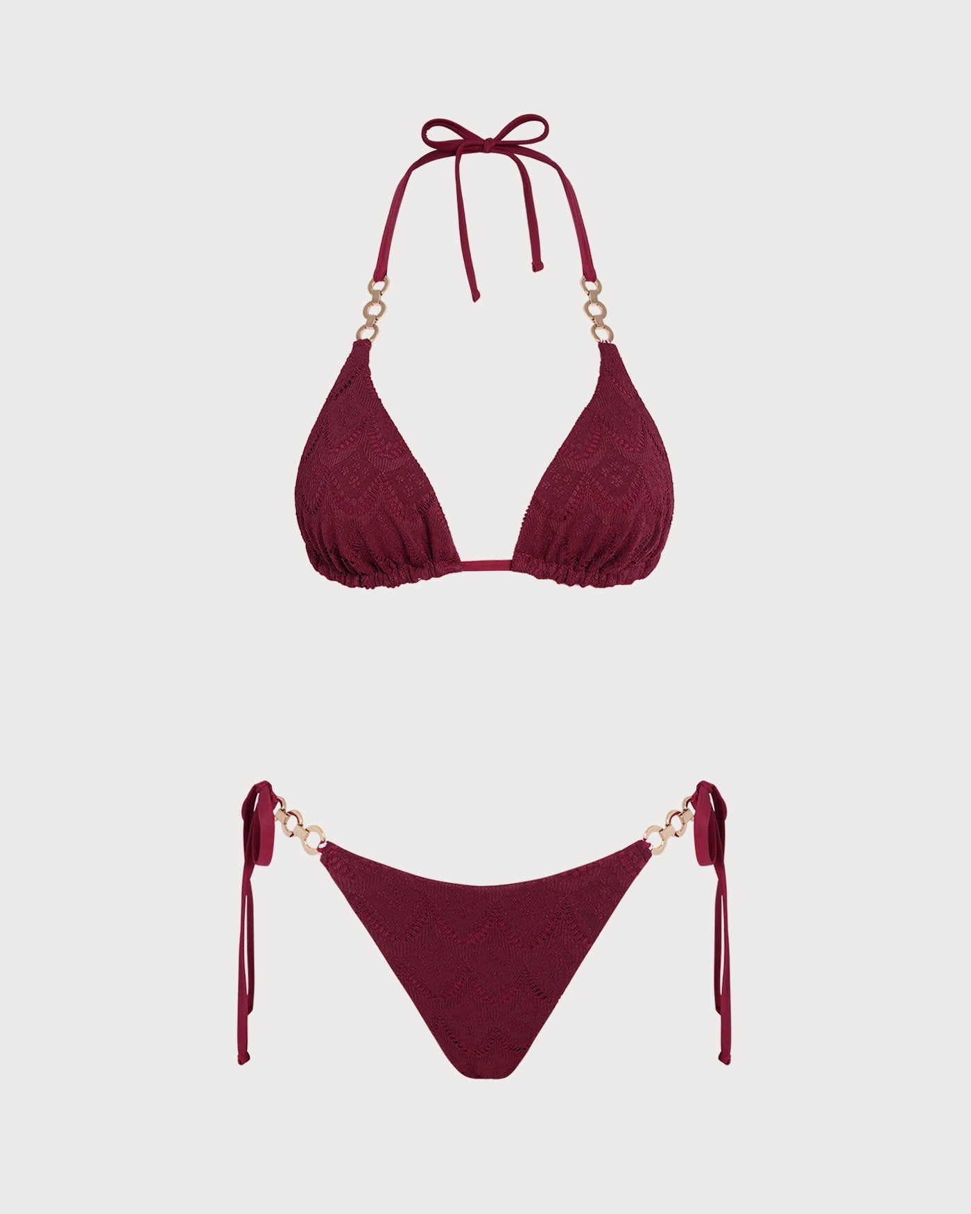 Red Halter Drawstring Reversible Bikini Set | Rihoas