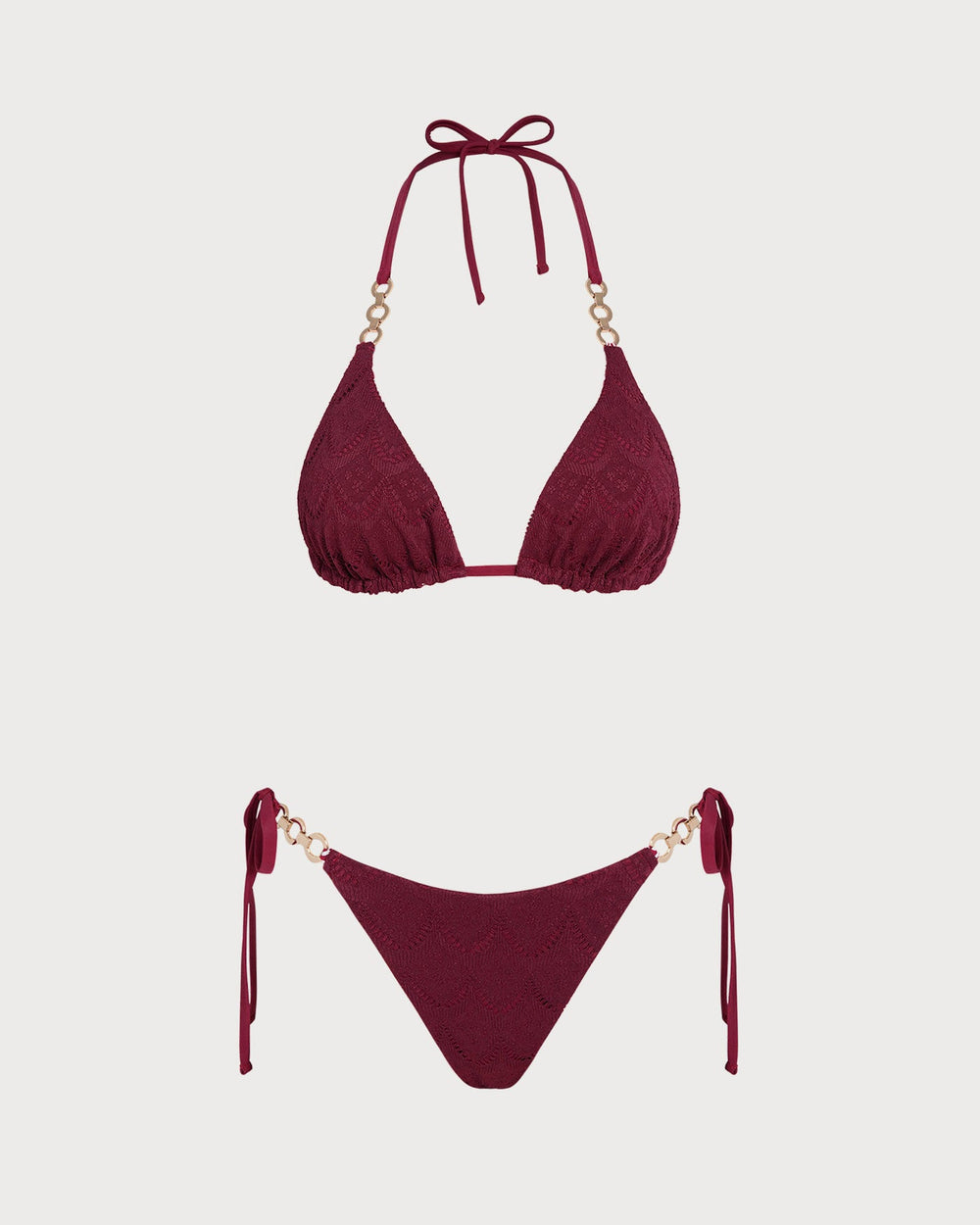 Red Halter Drawstring Reversible Bikini Set | Rihoas