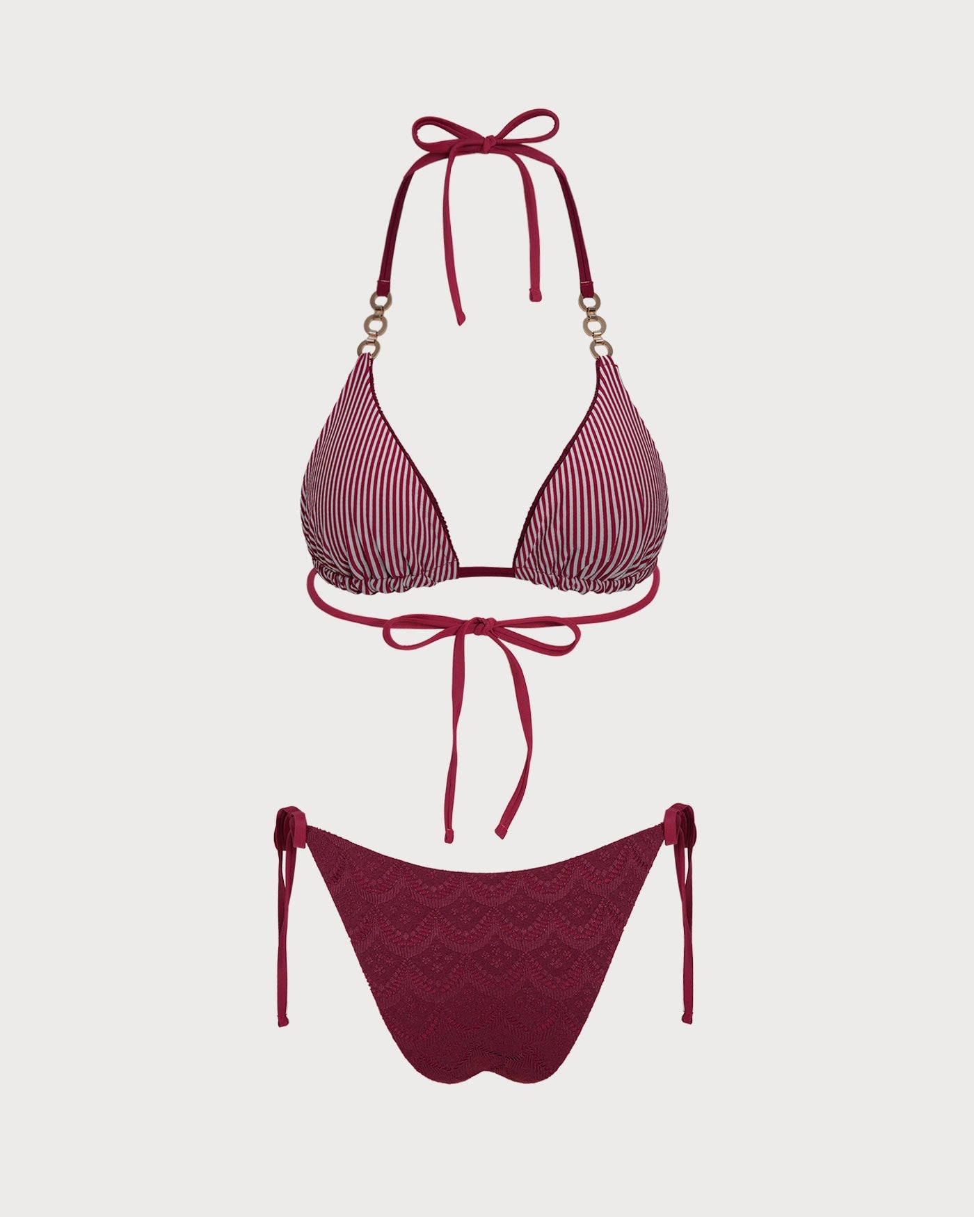 Red Halter Drawstring Reversible Bikini Set | Rihoas