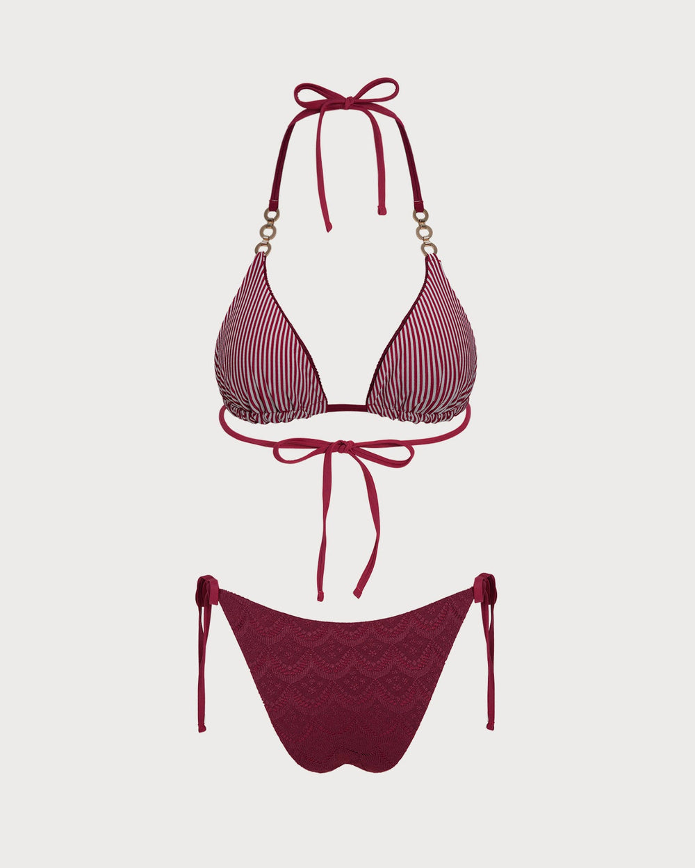 Red Halter Drawstring Reversible Bikini Set | Rihoas