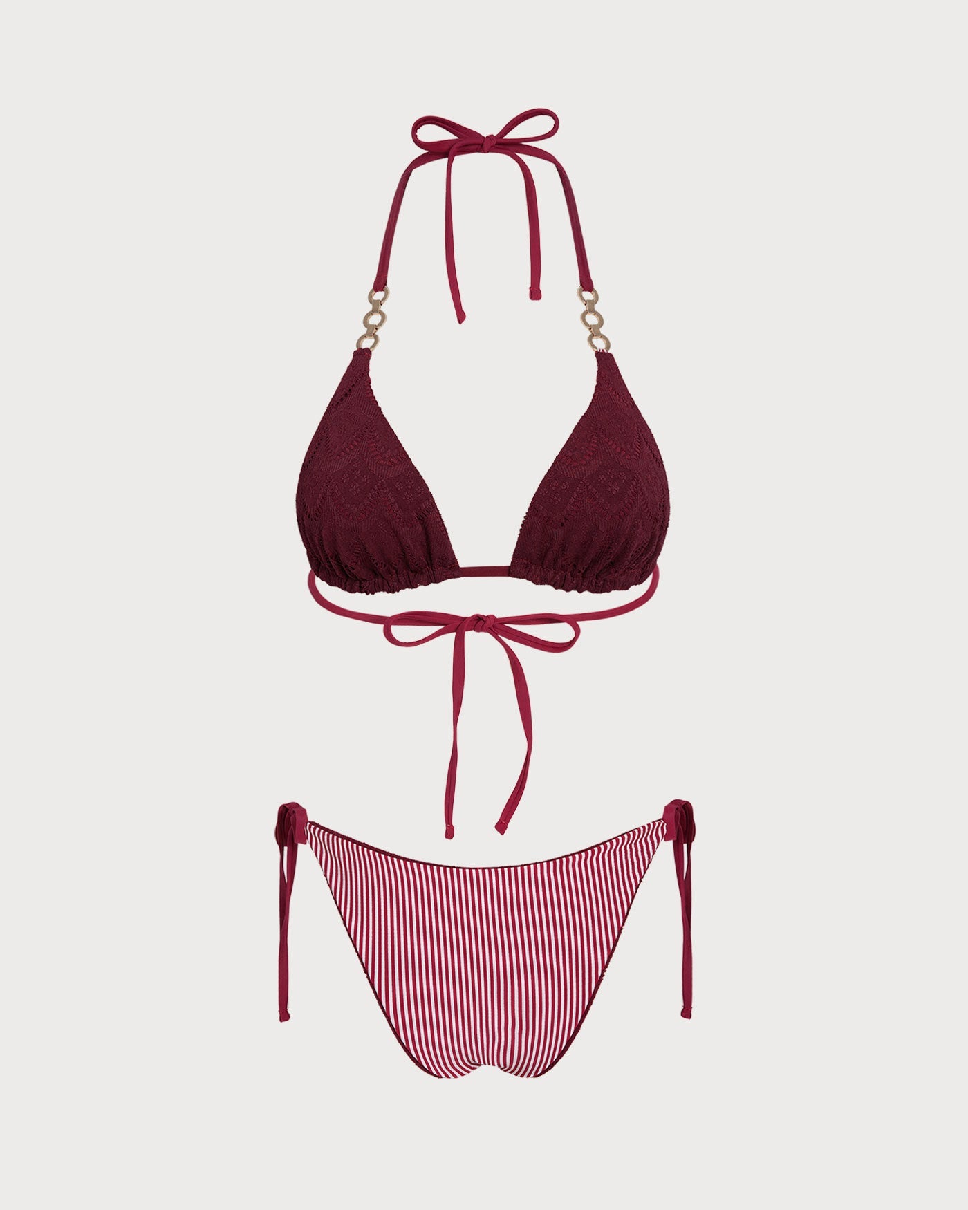 Red Halter Drawstring Reversible Bikini Set | Rihoas