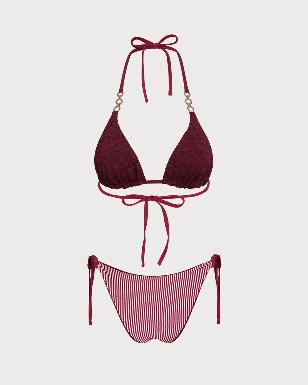 Red Halter Drawstring Reversible Bikini Set | Rihoas