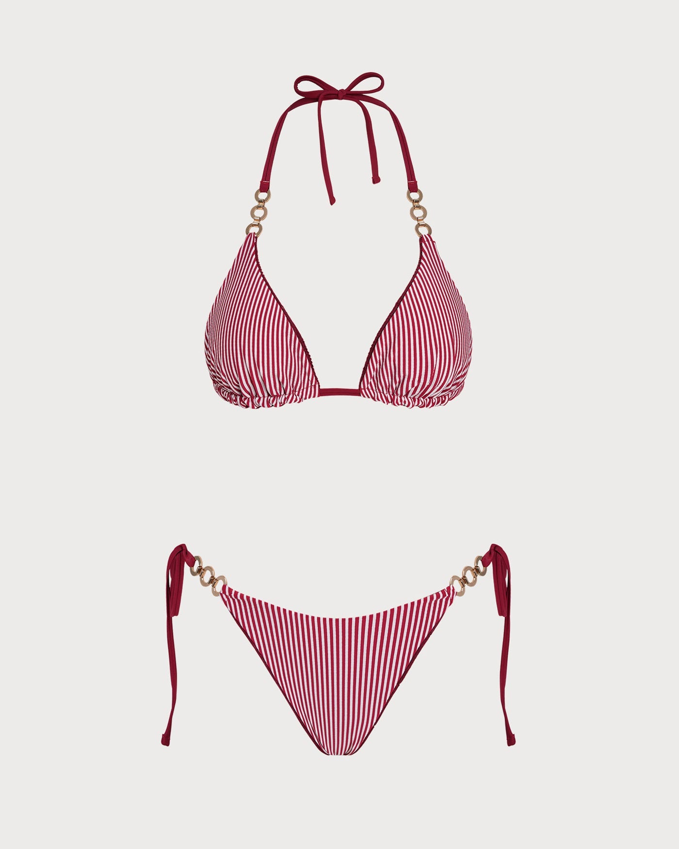 Red Halter Drawstring Reversible Bikini Set | Rihoas
