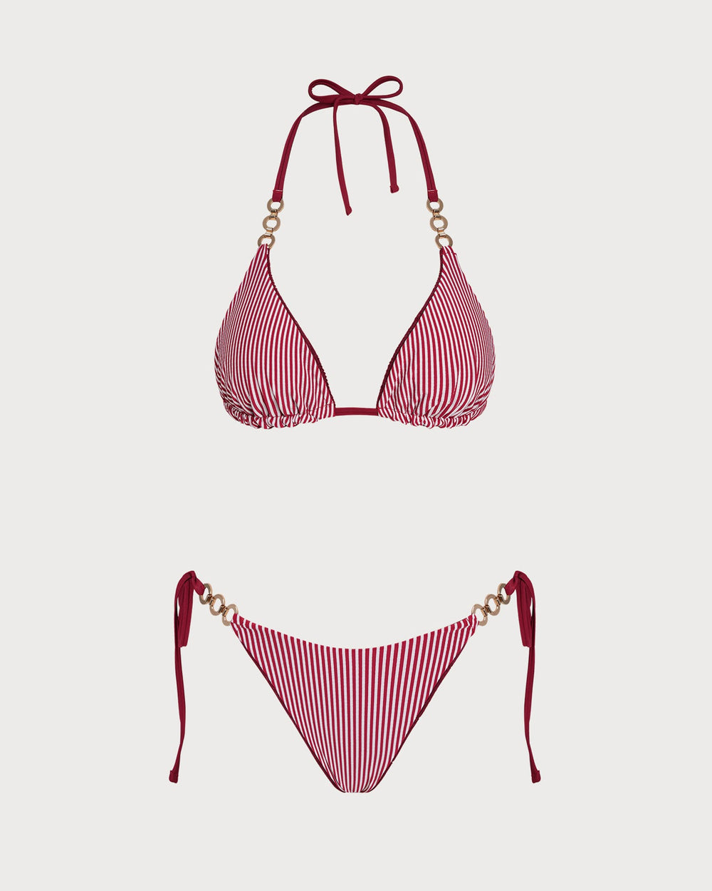Red Halter Drawstring Reversible Bikini Set | Rihoas