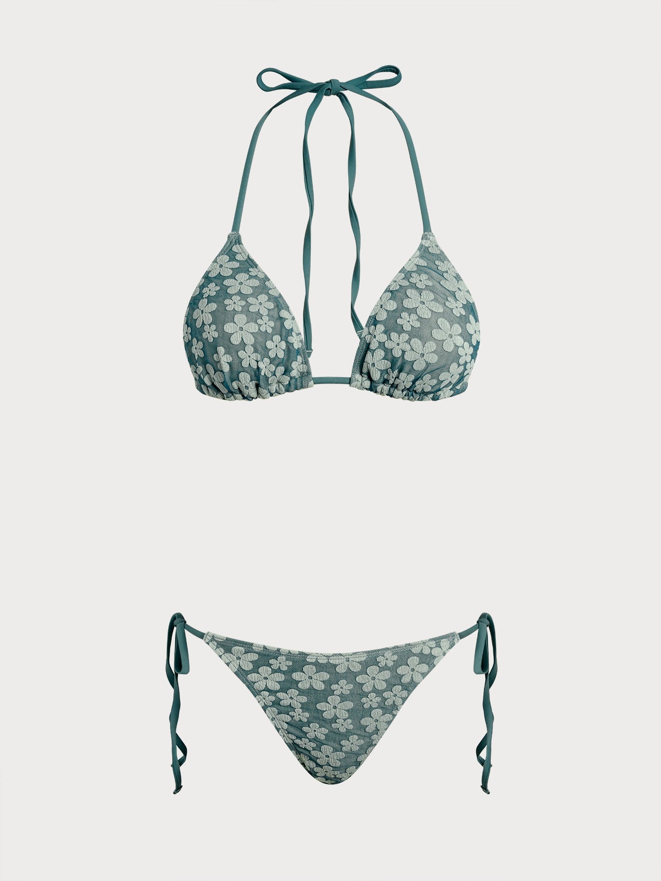 Green Floral Halter Drawstring Bikini Sets | Rihoas