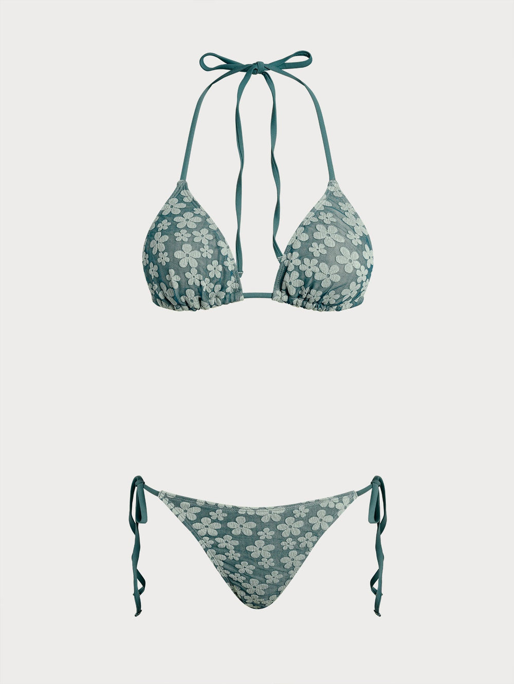 Green Floral Halter Drawstring Bikini Sets | Rihoas