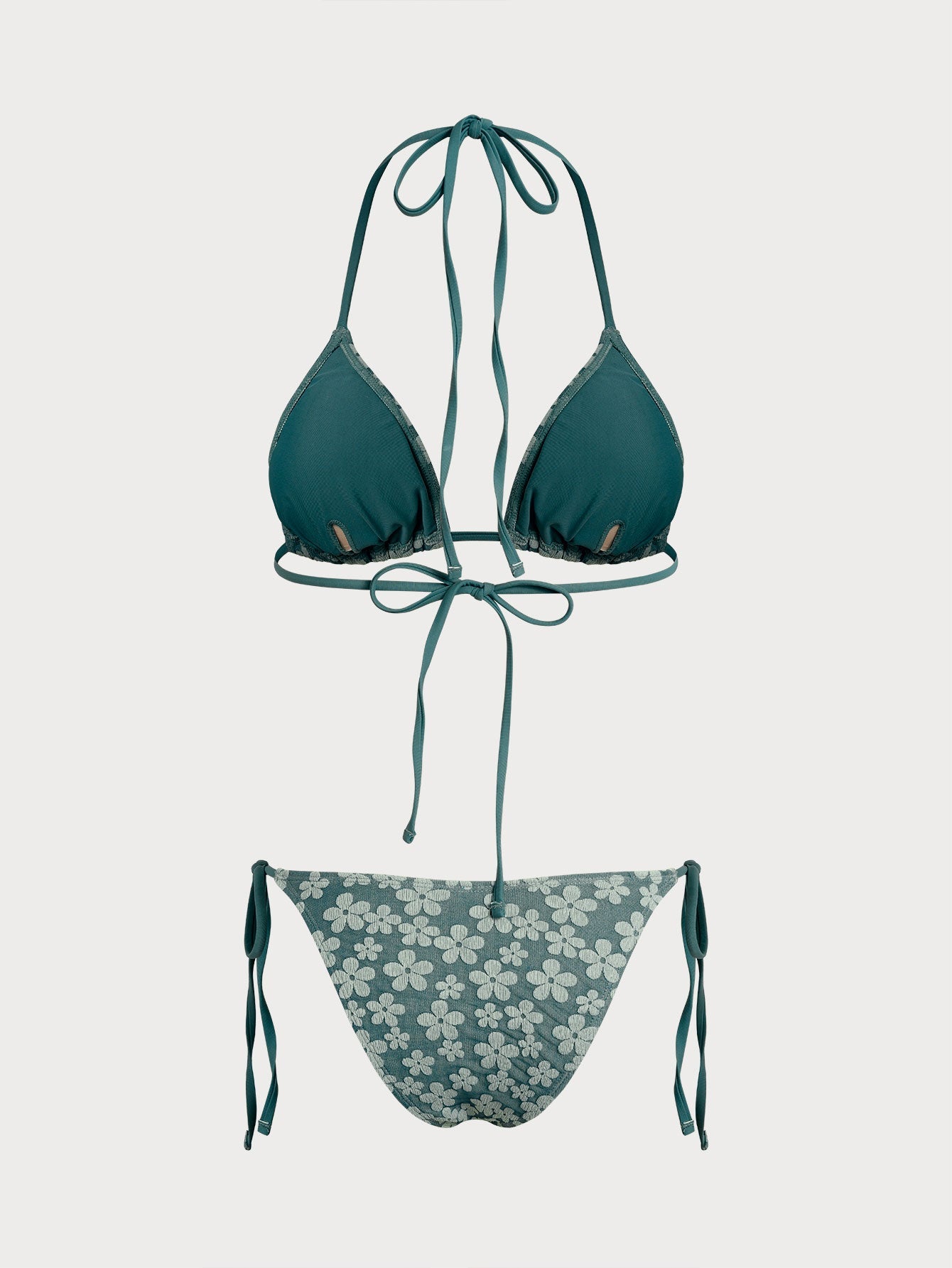 Green Floral Halter Drawstring Bikini Sets | Rihoas