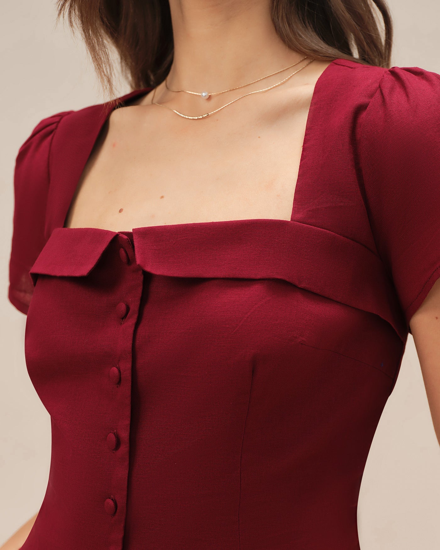 Red Square Neck X Cross Tie Blouse | Rihoas