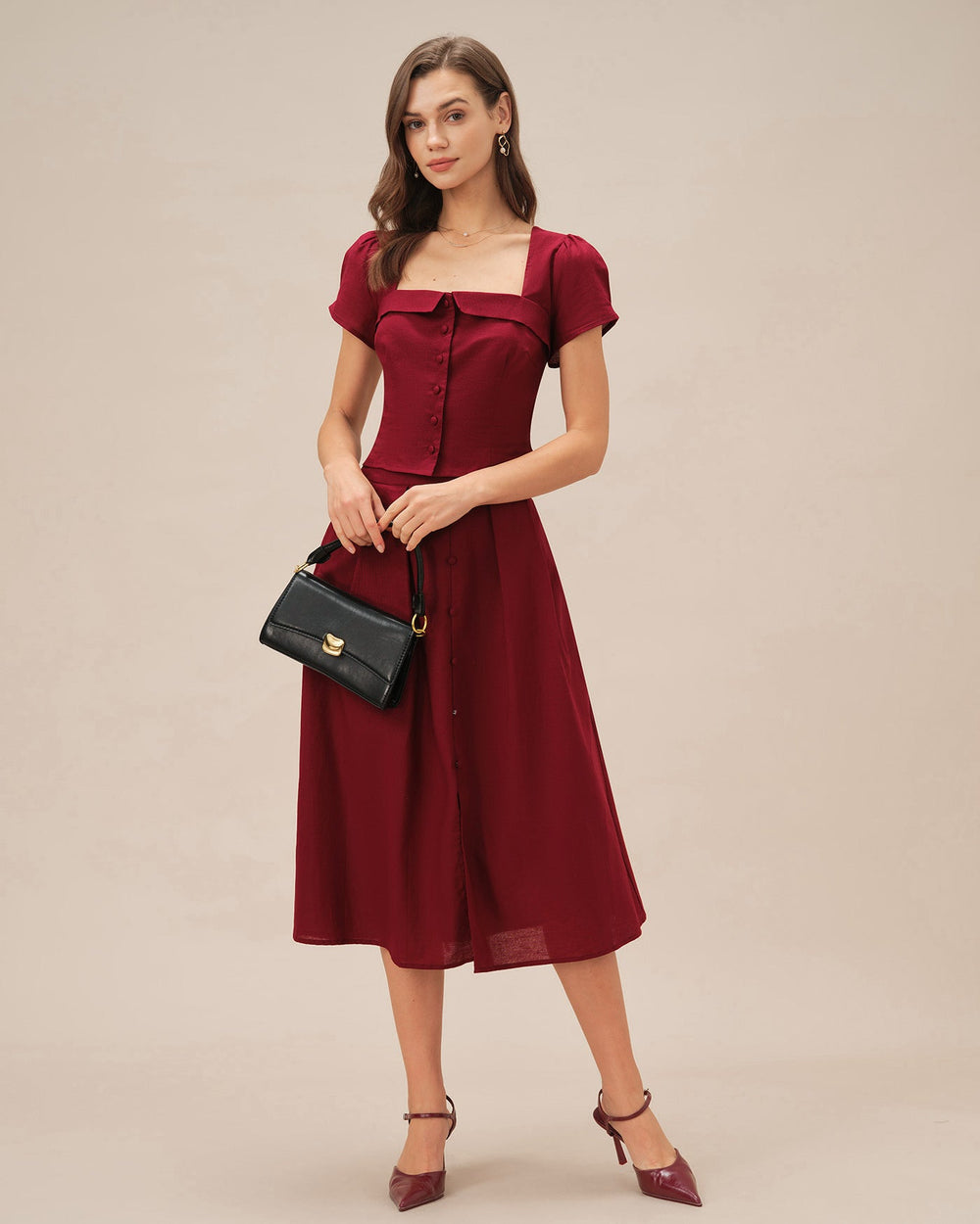 Red Square Neck X Cross Tie Blouse | Rihoas