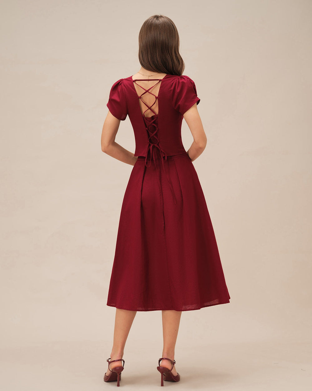 Red Square Neck X Cross Tie Blouse | Rihoas