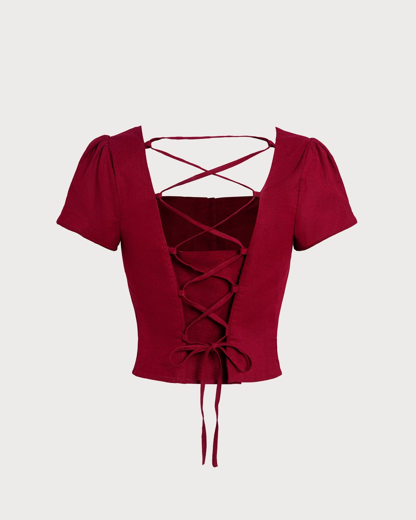 Red Square Neck X Cross Tie Blouse | Rihoas