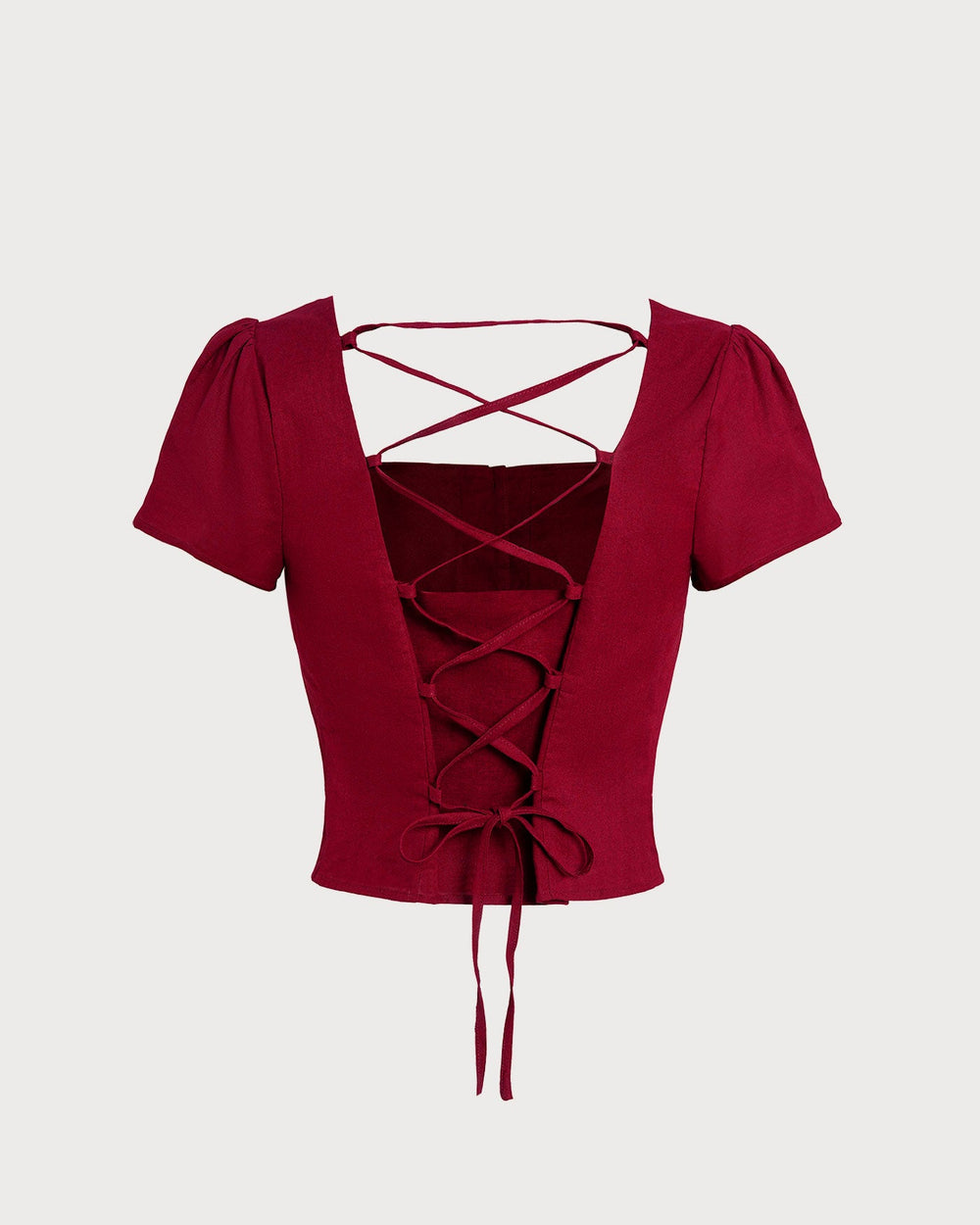 Red Square Neck X Cross Tie Blouse | Rihoas