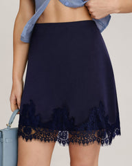 Blue Lace Satin Mini Skirt | Rihoas