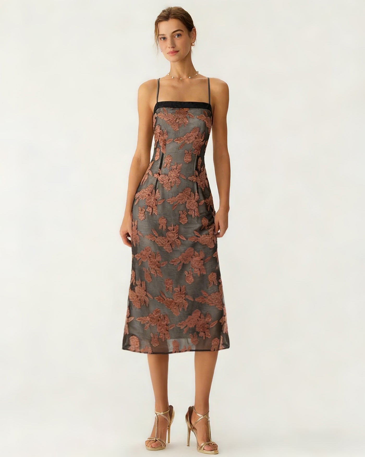 Caramel Floral Slip Midi Dress | Rihoas