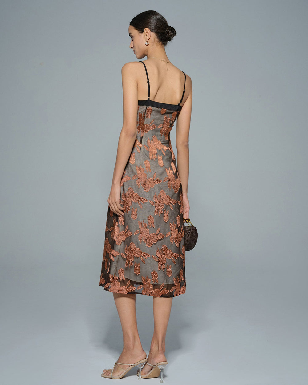 Caramel Floral Slip Midi Dress | Rihoas