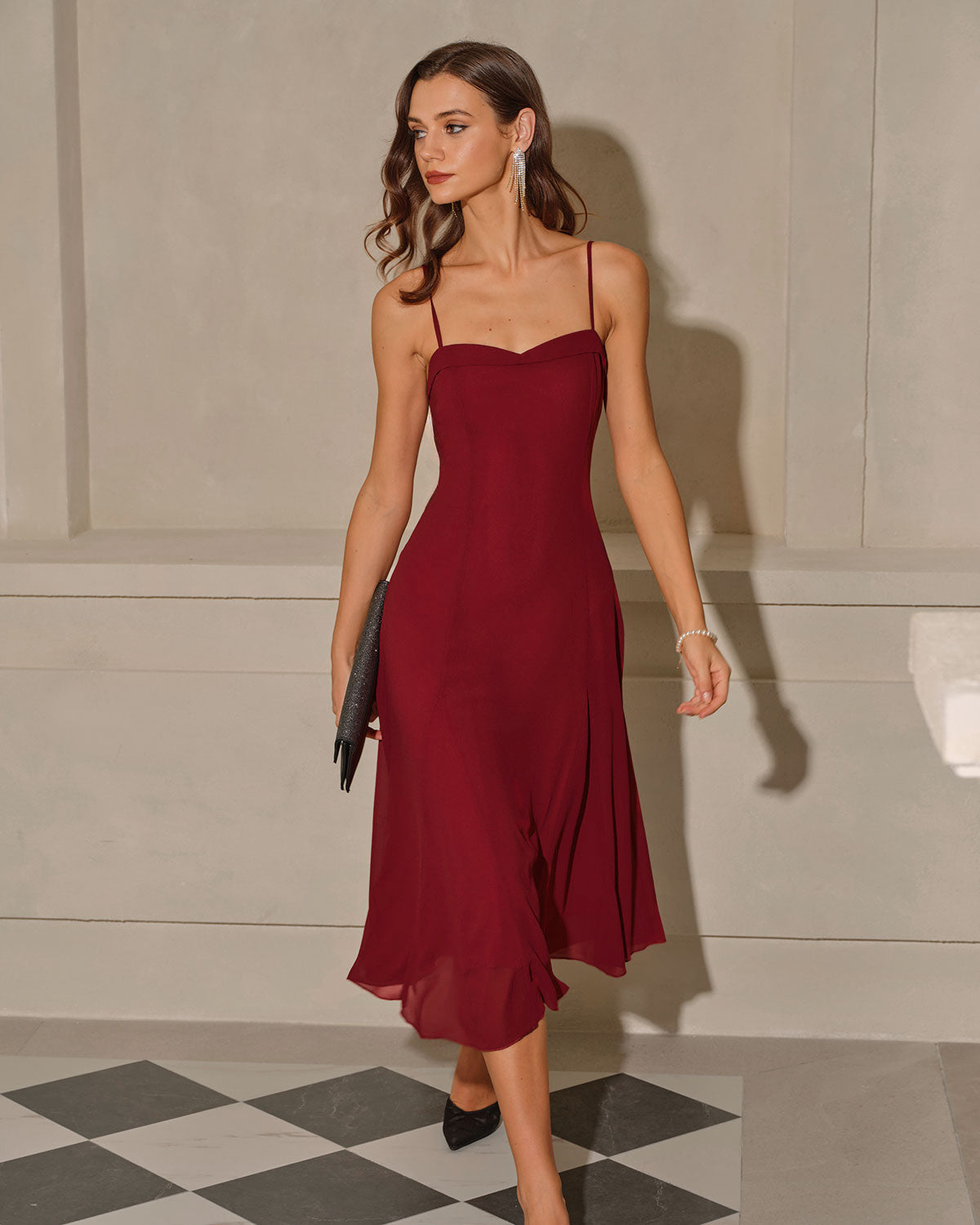Red A-Line Corset Slip Midi Dress | Rihoas