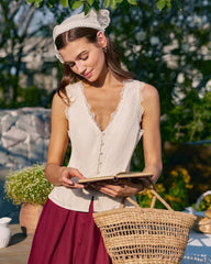Apricot V Neck Lace Vest | Rihoas