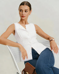 White Boat Neck Lace Vest | Rihoas