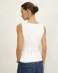 White Boat Neck Lace Vest | Rihoas