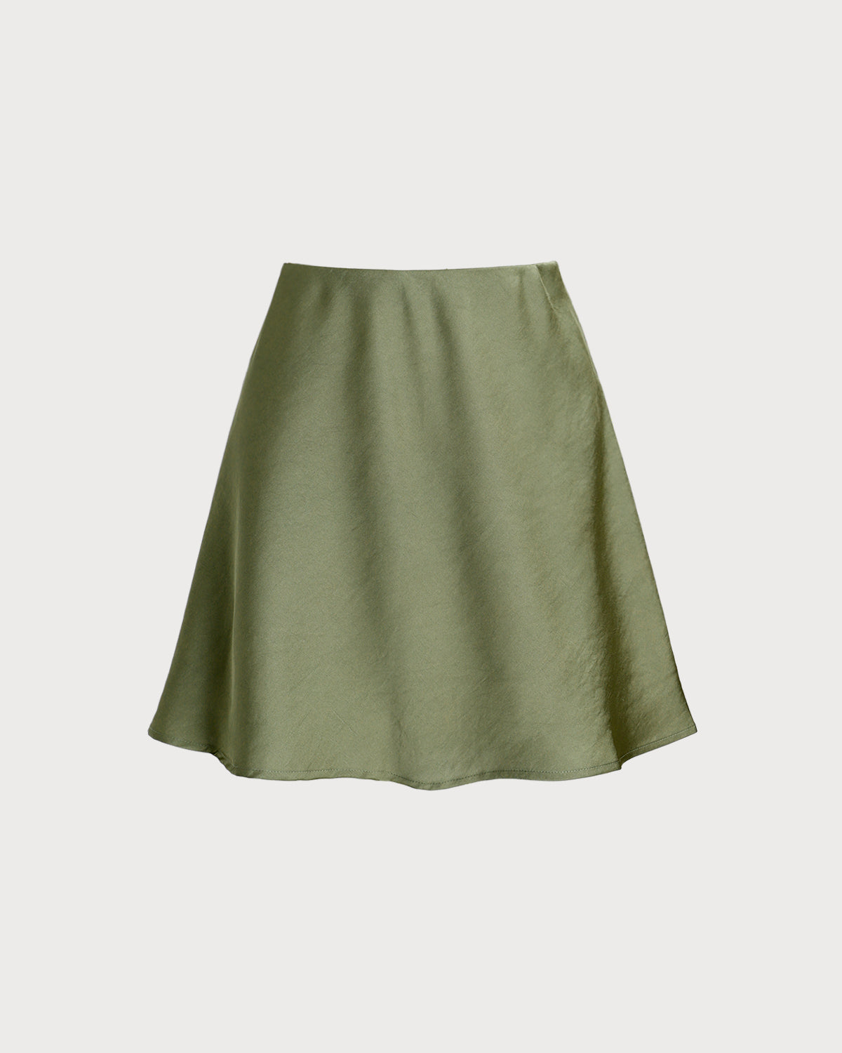 Green Satin Elastic Waist A-Line Mini Skirt | Rihoas