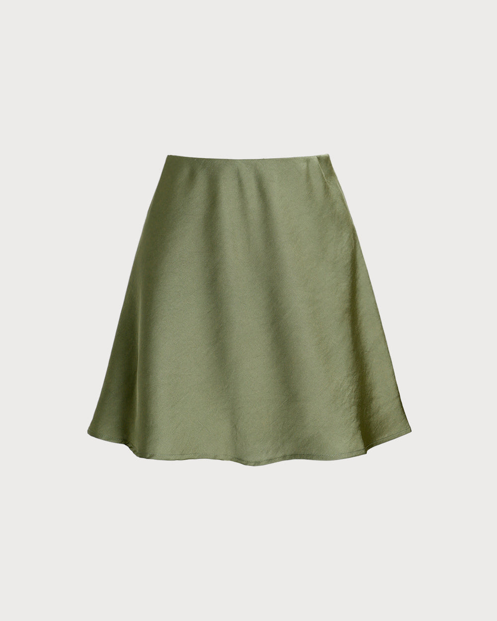 Green Satin Elastic Waist A-Line Mini Skirt | Rihoas