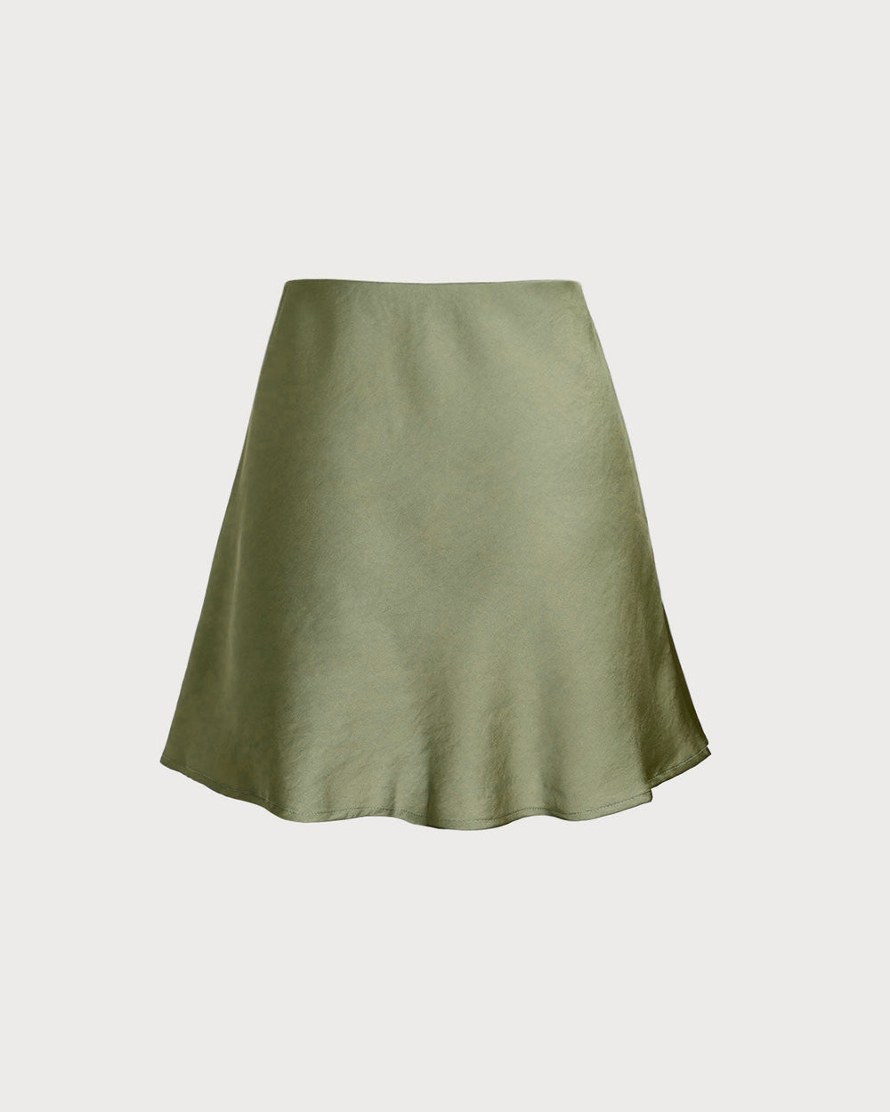 Green Satin Elastic Waist A-Line Mini Skirt | Rihoas