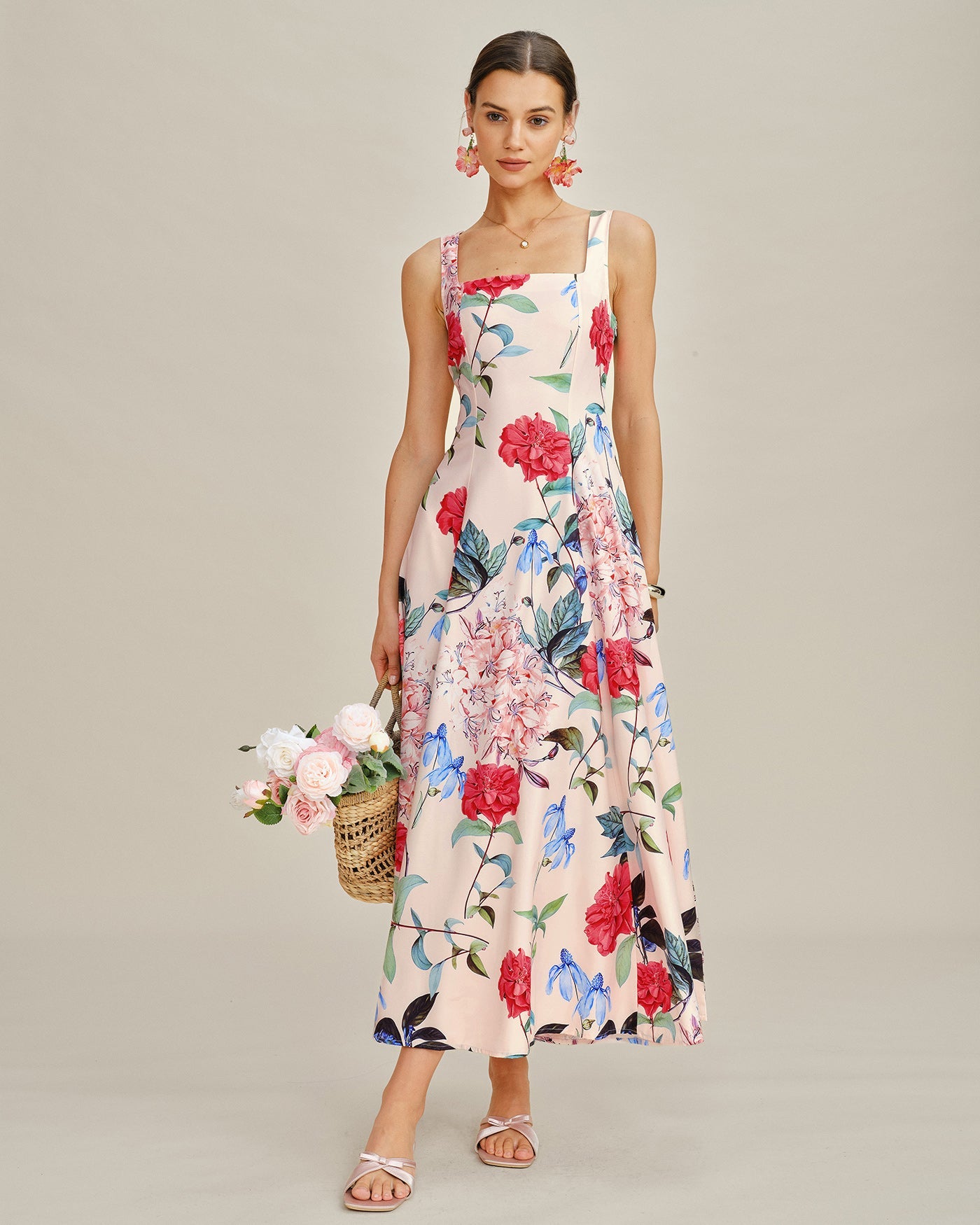 Floral A-Line Sleeveless Maxi Dress | Rihoas