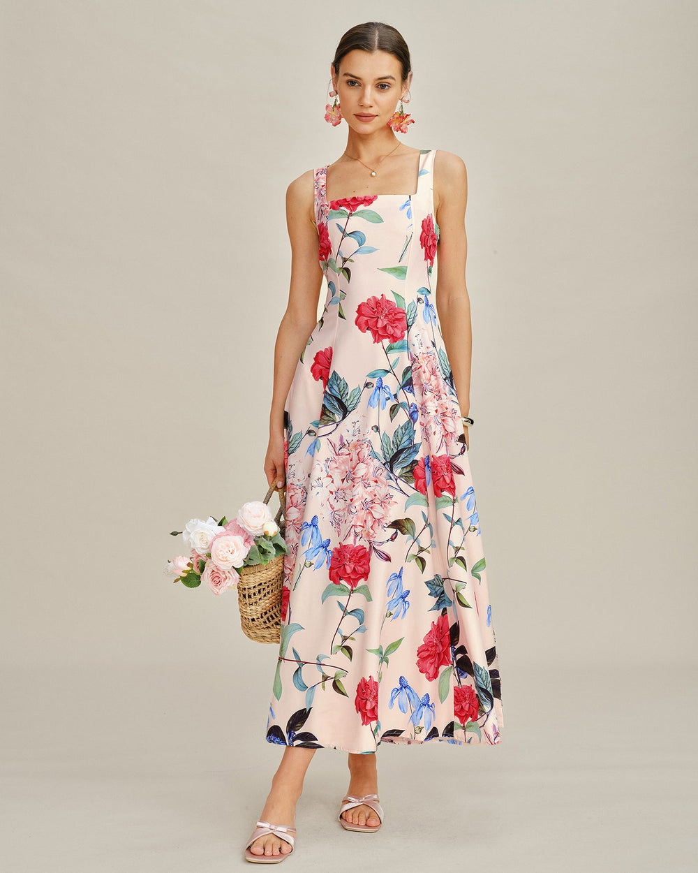 Floral A-Line Sleeveless Maxi Dress | Rihoas