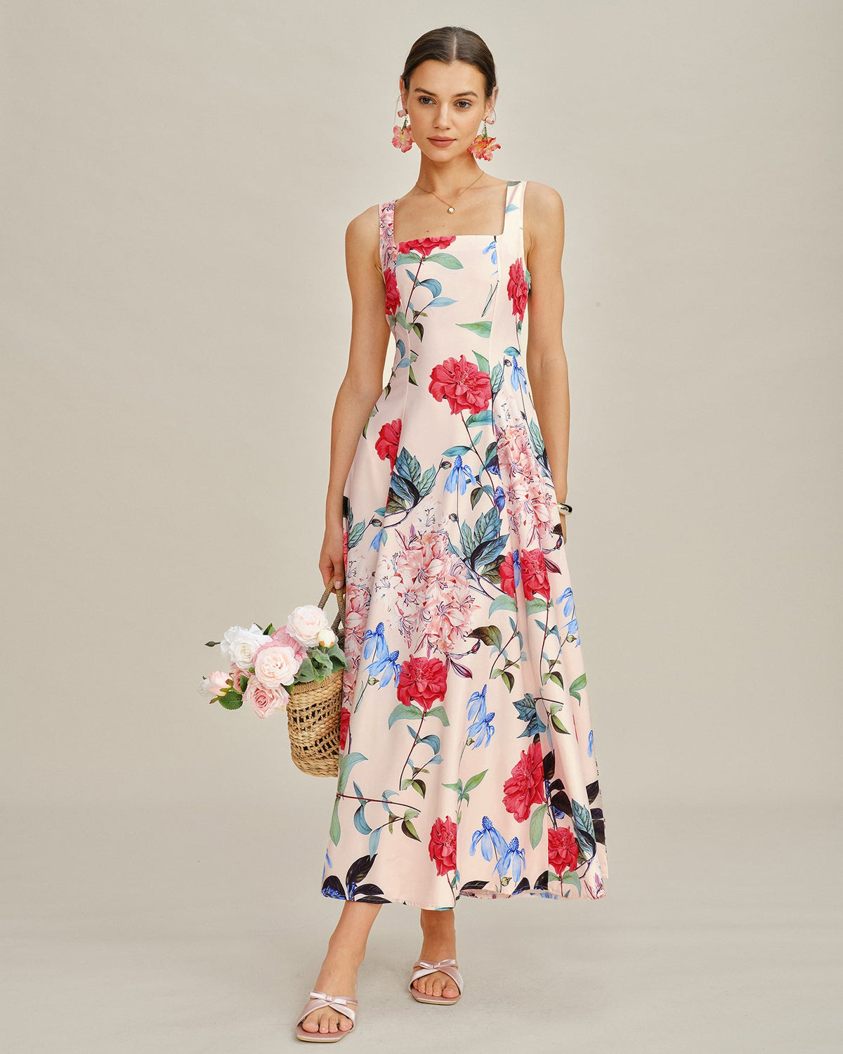 Floral A-Line Sleeveless Maxi Dress | Rihoas