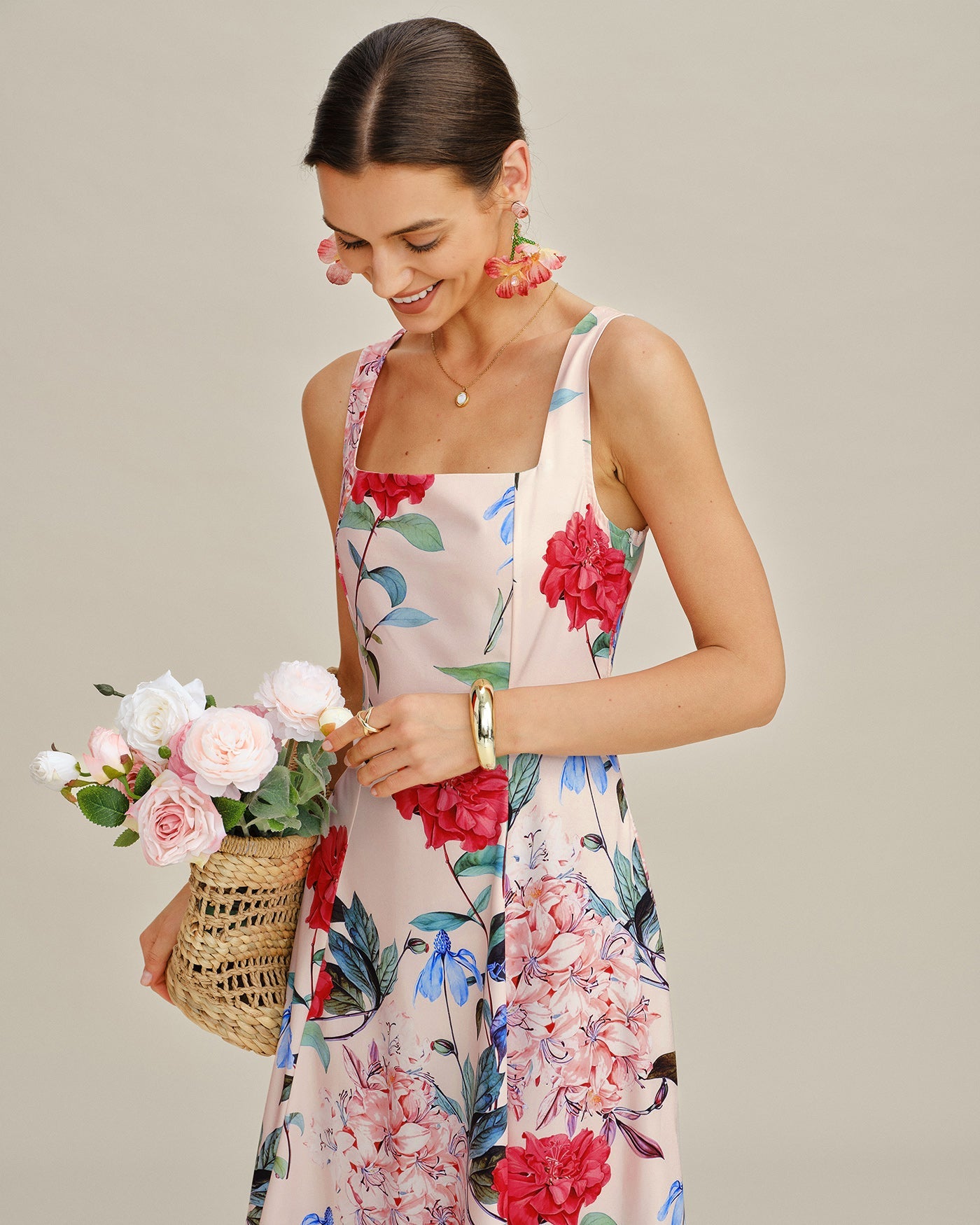 Floral A-Line Sleeveless Maxi Dress | Rihoas