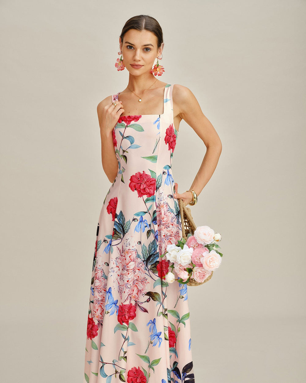 Floral A-Line Sleeveless Maxi Dress | Rihoas
