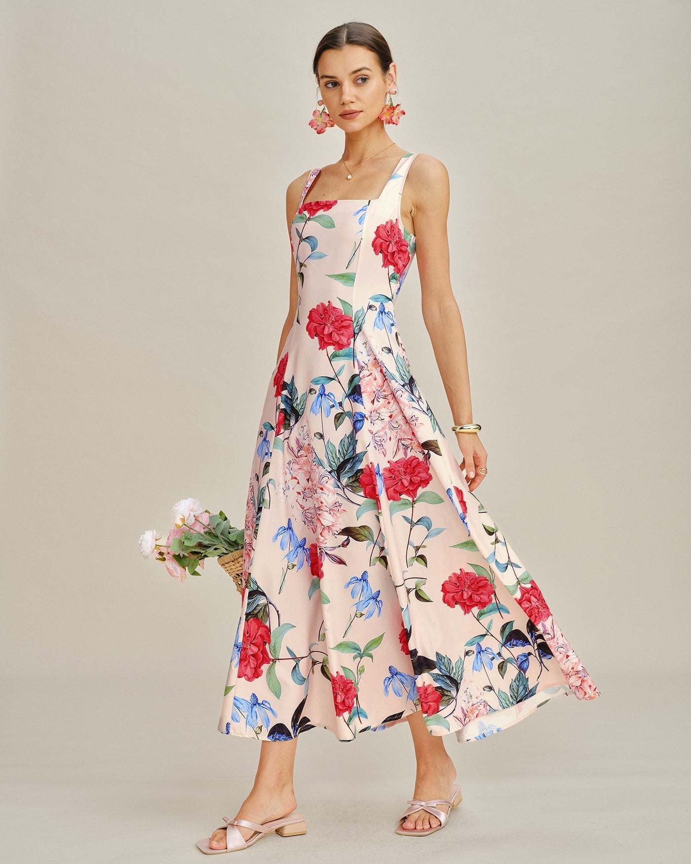 Floral A-Line Sleeveless Maxi Dress | Rihoas
