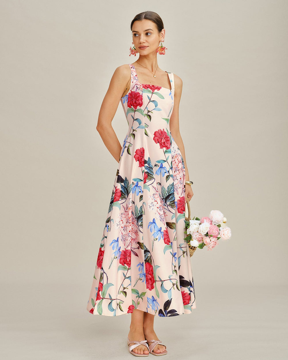 Floral A-Line Sleeveless Maxi Dress | Rihoas