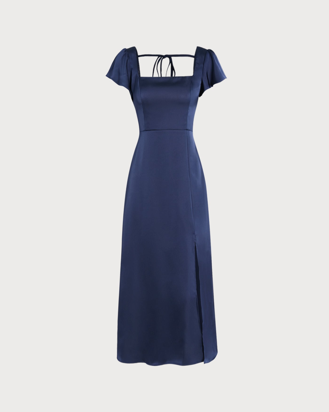 Navy Square Neck Satin Maxi Dress | Rihoas