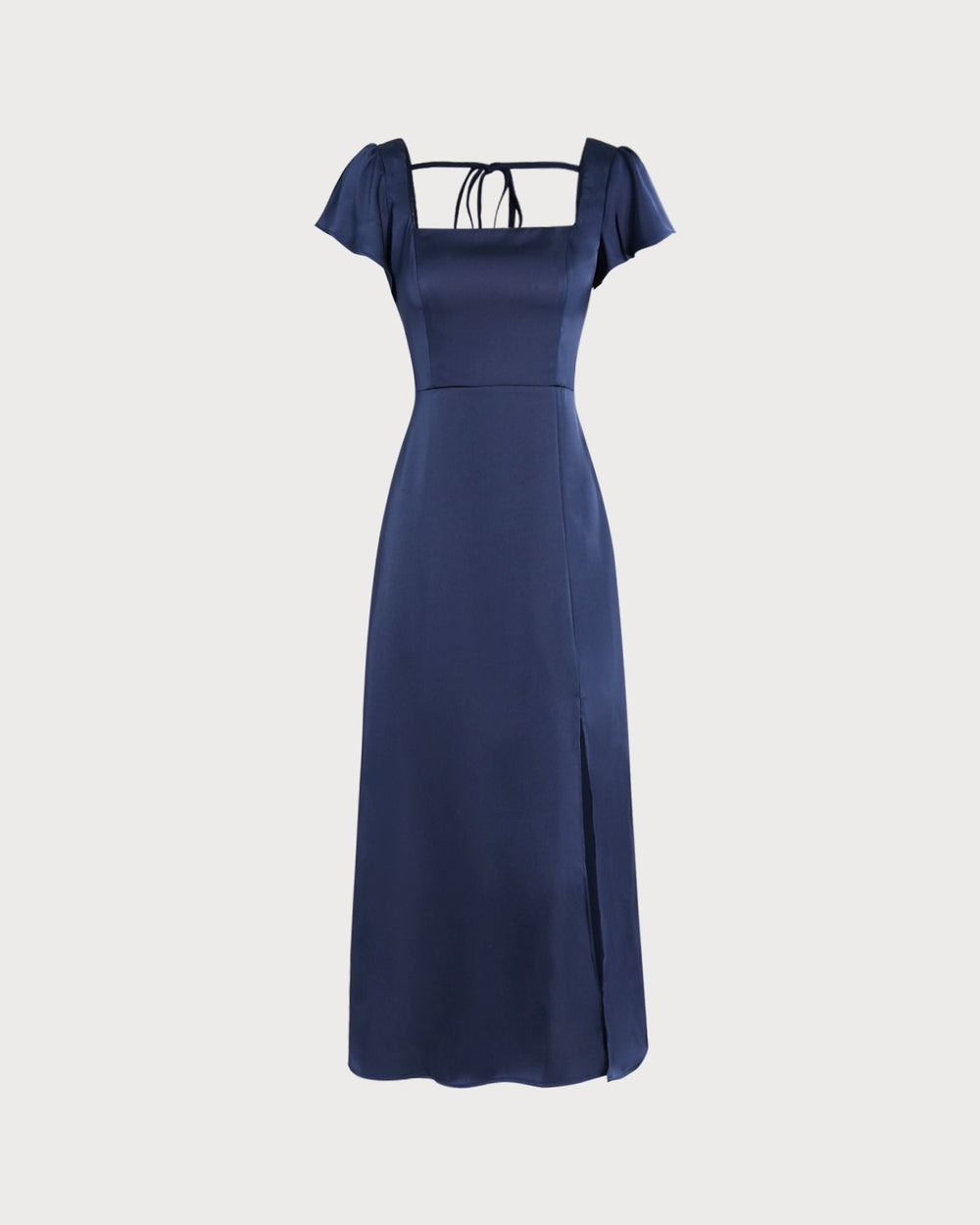Navy Square Neck Satin Maxi Dress | Rihoas