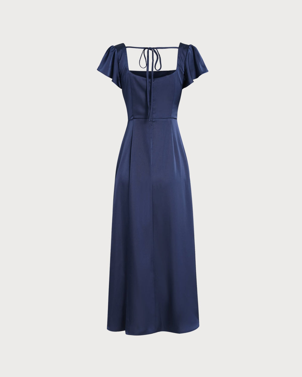 Navy Square Neck Satin Maxi Dress | Rihoas