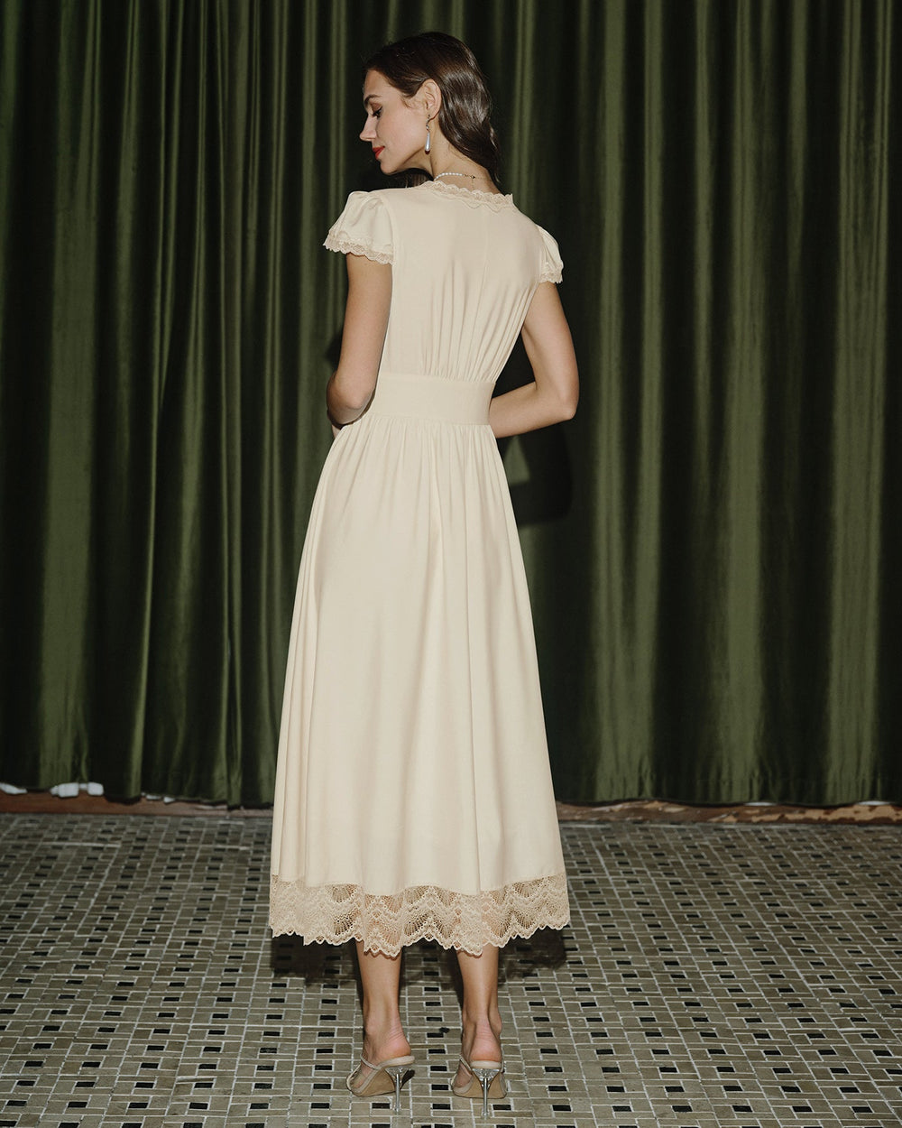 Apricot V Neck Lace Maxi Dress | Rihoas