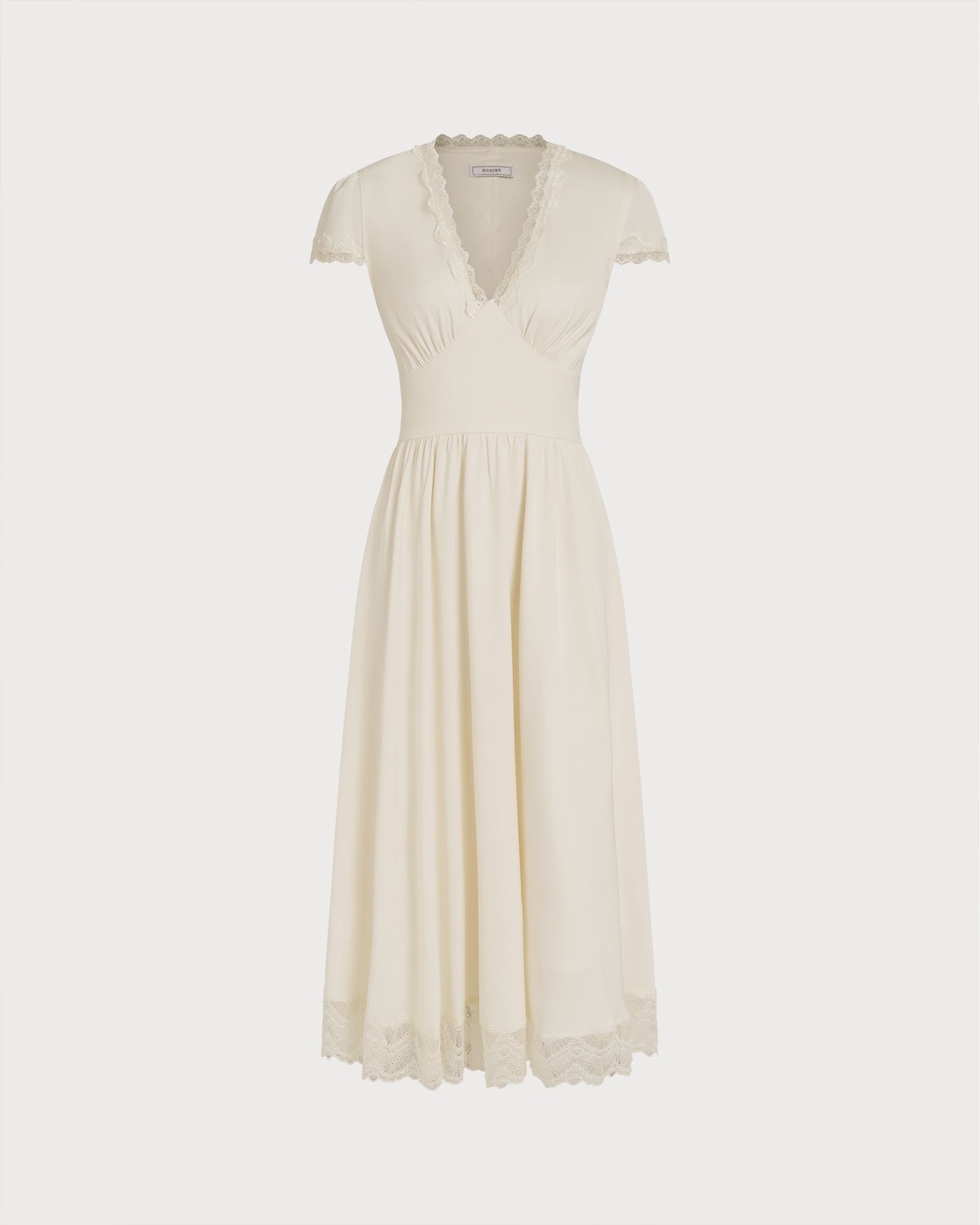 Apricot V Neck Lace Maxi Dress | Rihoas