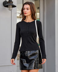 Black Round Neck Slim Knit Office Tee | Rihoas