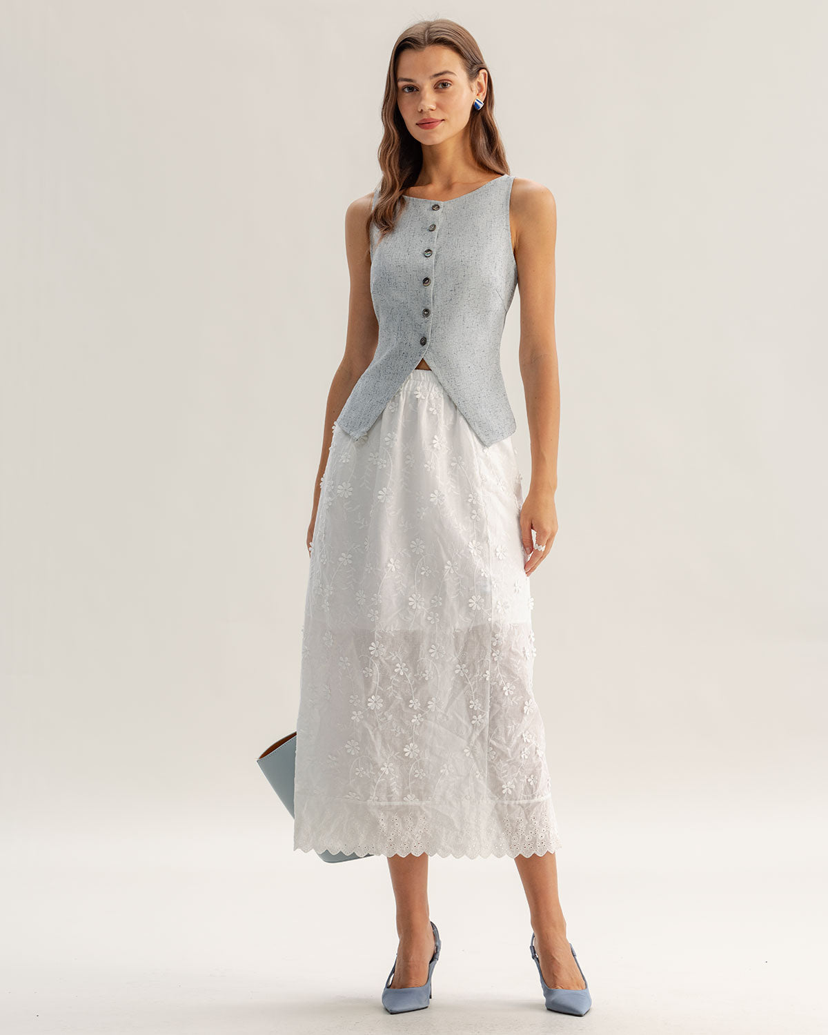 Blue Textured Button Vest | Rihoas