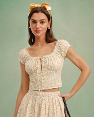 Yellow Square Neck Floral Blouse | Rihoas