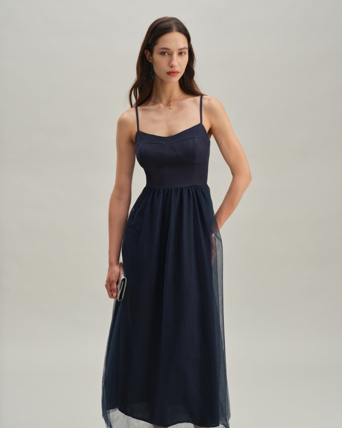 Blue Shirred Flowy Slip Maxi Dress | Rihoas